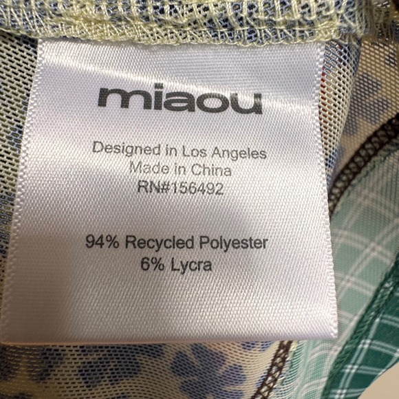 NWT Miaou Ginger Mini Dress S Sweet Legend Mixed Print Mesh Semi Sheer Cowl Neck - Picture 6 of 8